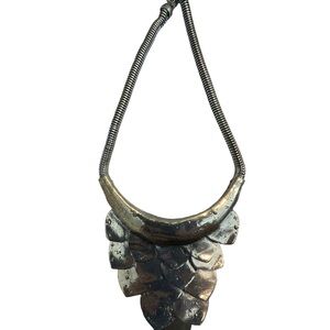 Unique Vintage Silver-Tone Layered Scalloped Hearts Pendant Necklace